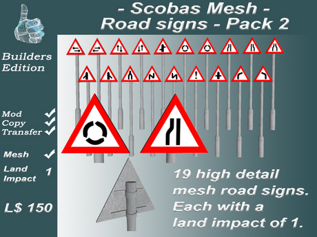 Second Life Marketplace - Scobas Mesh triangular road signs Pack 2 (roads)
